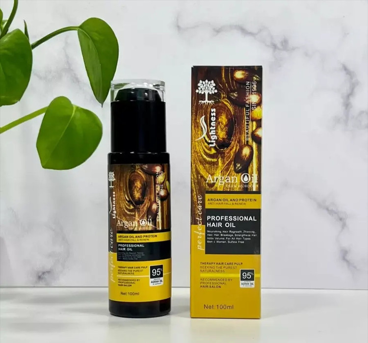 روغن مو لایتنس مدل آرگان اصل و اورجینال حجم 100 میلی لیتر Lightness Form Morocco Argan Oil And Protein Anti-Hair Fall & Renew