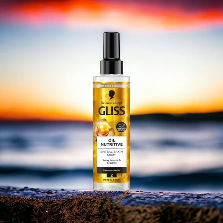اسپری دو فاز گلیس مدل OIL NUTRITIVE حجم 200 میل GLISS OIL NUTRITIVE HAIR SPRAY اسپری دوفاز طلایی گلیس GLISS مدل Oil Nutritive حجم 200 میلی لیتر