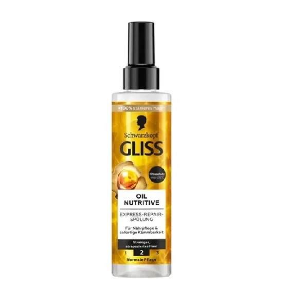 اسپری دو فاز گلیس مدل OIL NUTRITIVE حجم 200 میل GLISS OIL NUTRITIVE HAIR SPRAY اسپری دوفاز طلایی گلیس GLISS مدل Oil Nutritive حجم 200 میلی لیتر